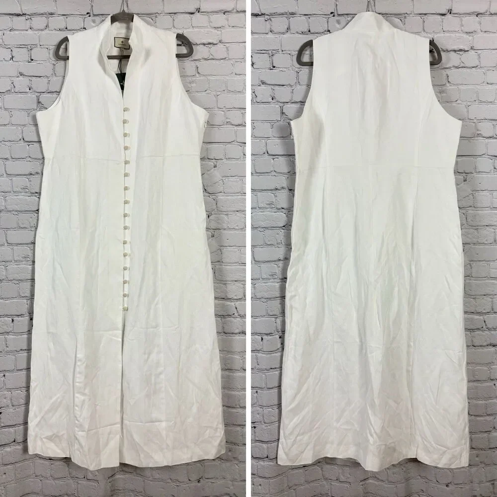Tuckernuck White Leighton Sleeveless Linen Midi Dress Button Front NWT - Picture 6 of 15